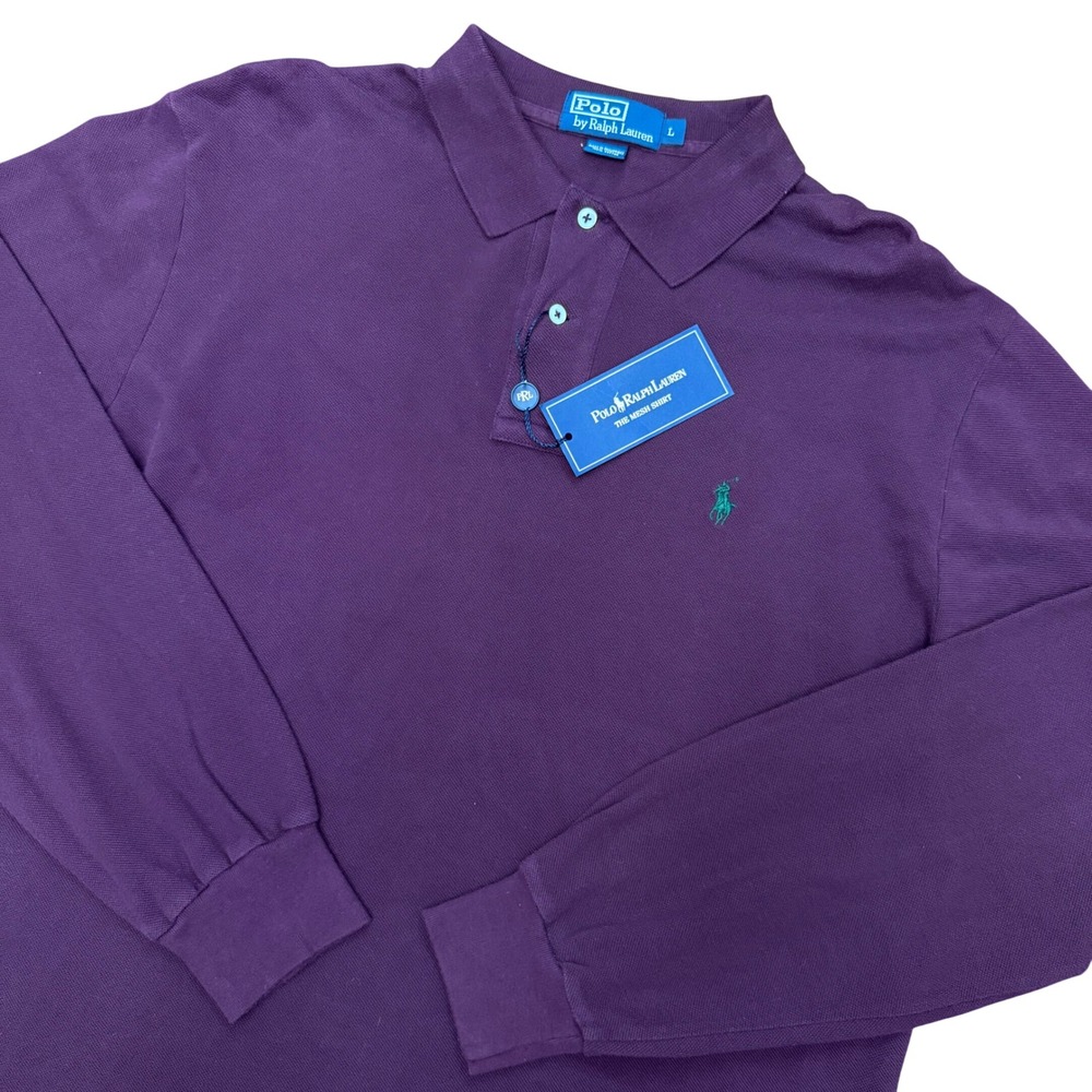 Polo Ralph Lauren Long Sleeve Polo Mens L Purple Mesh Classic Fit Pony Logo NWT